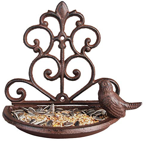 Gusseiserne Wandfutterschale mit Vogel - Robustes Design mit Aufhängelöchern, 9 x 17,5 x 18 cm