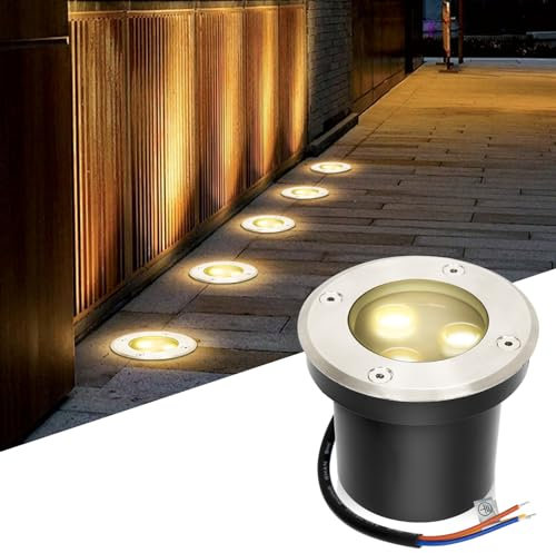 Fiqops Projecteur encastrable extérieur LED 3W blanc chaud IP65 - Spot d'éclairage de sol noir rond - Luminaire encastrable jardin étanche pour terrasse/piscine,Résistant au passage 230V