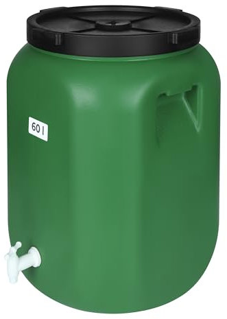 F & R Tanica per acqua con rubinetto da 60 litri in HDPE I I serbatoio dell'acqua piovana con coperchio, tanica rubinetto, serbatoio dell'acqua con rubinetto, serbatoio dell'acqua, barile con