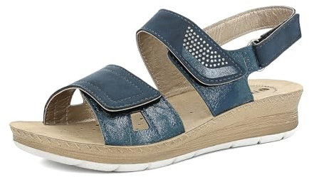 inblu Femme Sandali Donna Con Tripla Chiusura A Strappo Regolabile E Strass, Plantare in Vera Pelle Sandale Glissante