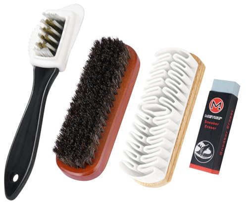 Flintronic Spazzole Scarpe in Crine di Cavallo, Set di 4 Spazzole per Scarpe Morbide in Crine di Cavallo con Gomma per Lucidatura per Scarpe Pulizia della Pelle Lucidatura