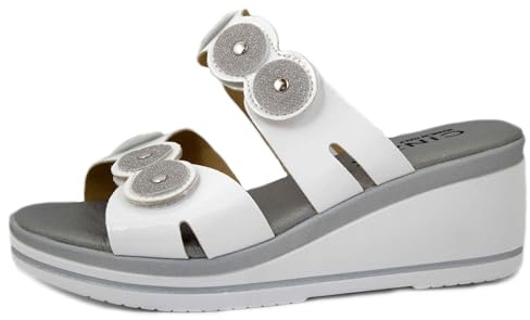 CINZIA SOFT Ciabatte Sandali Donna Bianchi e Argento con Doppio Strap, Zeppa Media 6 cm, 13079 TAGLIA DONNA 36