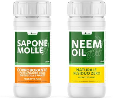 CLOSTER Olio di Neem e Sapone Molle di Potassio Concentrato Liquido - Rimedio e Difesa Naturale Contro Insetti e Parassiti - Allontana Piccoli Insetti Acari, Cocciniglia, Afidi, Zanzare (2x250ML Puro)