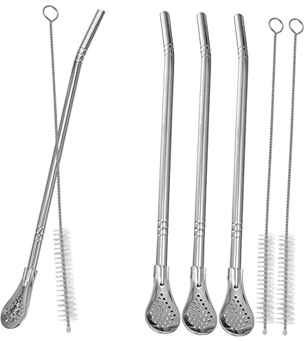 Abaodam Cannucce in Acciaio Inossidabile Cucchiaio Per Mescolare Bevande Forniture Da Cucina Comprese Cannucce Argentate e Cucchiaino Da Dessert