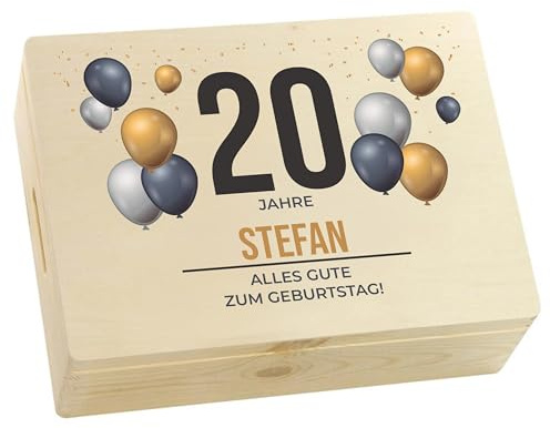 LAUBLUST Personalisierte Holzkiste mit Name, Alter & Wunschtext - Erinnerungsbox als Geschenke | Jubiläum - Natur, ca. 40x30x14 cm | Geschenk zum Geburtstag & Jubiläum - Erinnerungskiste Holz, FSC®