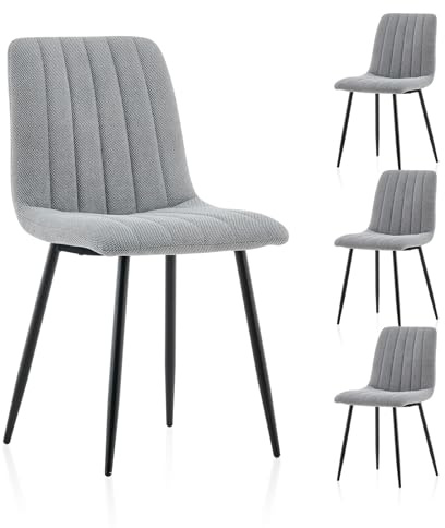 TUIKAILAi Esszimmerstühle 4er Set，Leinen polsterstuhl mit rückenlehne，Stuhl esszimmer mit Stabilen Metallbeinen geeignet für Schlafzimmer und Wohnzimmer（Gray）