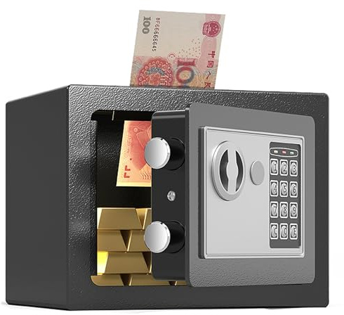 XUBX Mini password elettronica, 20 x 17 x 17 cm, piccola cassetta di sicurezza per la casa, cassetta di sicurezza per denaro, con tastiera digitale elettronica, armadietto di sicurezza con chiavi, per