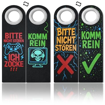 Bitte Nicht Stören Schild für Jungen 11 12 13 Jahre - 2er Set mit Metallverstärkung, Klettstoff - Coole Geschenkidee für Teenager, Jugendzimmer Deko & Gaming Zimmer Accessoire