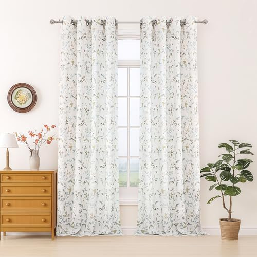 Simplebrand Landhausstil Gardinen Blickdicht Leinenfarbe Vintage Vorhänge Leinenoptik Jacquard Boho Vorhang mit Ösen für Wohnzimmer Küche Schlafzimmer, Arbeitszimmer, Kinderzimmer，2er Set B140×H229cm