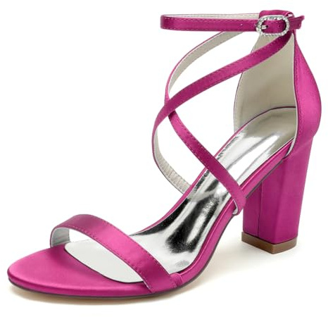 GHSIRUEU Women's Heeled Sandals Open Round Toe Cross Ankle Strap Comfortable Chunky Heels for Wedding Party