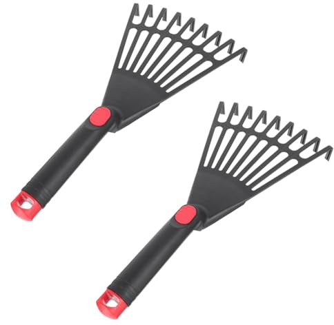 Osmond Rastrillo de Mano de Plástico para Jardinería, Herramienta Manual para Jardinería, Rastrillos Pequeños para Hojas, Corto, Ideal para Césped, 2 Unidades.