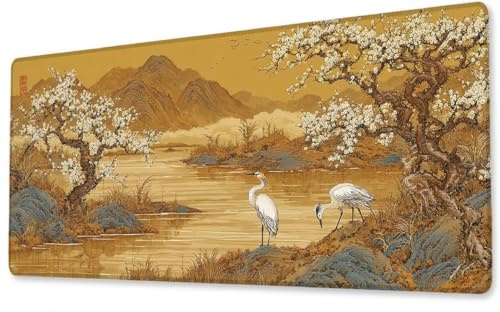Tapis de Souris XXL 600x1200x3 mm Grue Blanche Tapis Souris Gamer Haute Précision et Vitesse Mouse Pad Avec Bords Cousus et Base en Caoutchouc Antidérapante pour Gaming Accessoire Cadeaux Hommes zj-17