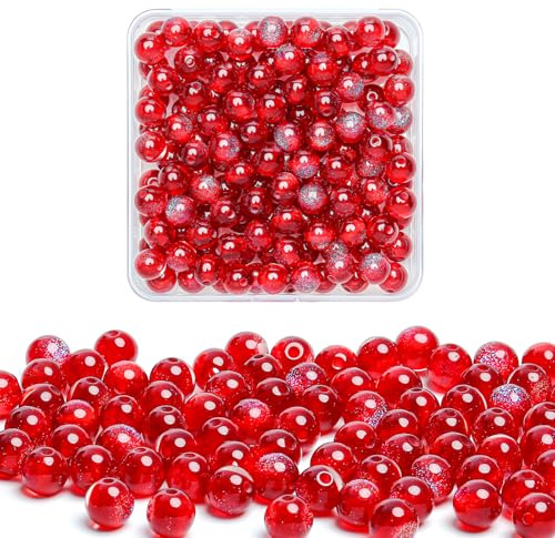 Soeoy Glass Beads for Jewelry Making, 100 Pcs 8 mm Round Glass Beads, Multicolor Glitter Crystal Bead for Bracelet Earring Necklace Jewelry Making and DIY Crafts (Burgundy)