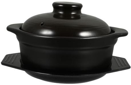 DIYEAH Pentola in Ceramica con Vassoio Base Antiscottatura Casseruola Terracotta Alta per Cucina Domestica e Hotel Pentola Coccio per Stufati e Zuppe
