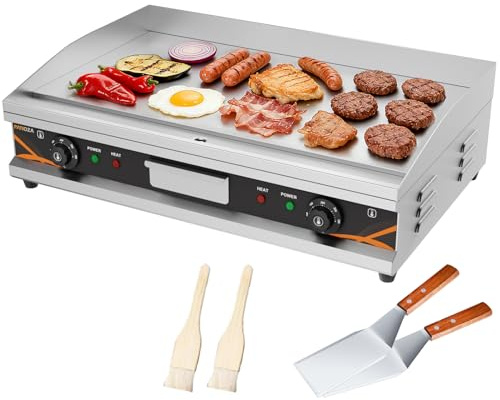 PATIOZA Commercial Electric Griddle 4400W,73cm Large Baking Stainless Steel Flat Top Griddle with Dual Temperature Control (50–300°C) for Countertop, BBQ, Bacon Fryer & Kitchen Use