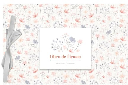 Demark - Álbum firmas tamaño 30x20 cm con encuadernacion lazo. Libro de firmas con 10 o 20 hojas blancas. Libro firmas comunión para niña/niño. (Flores, 10 hojas)