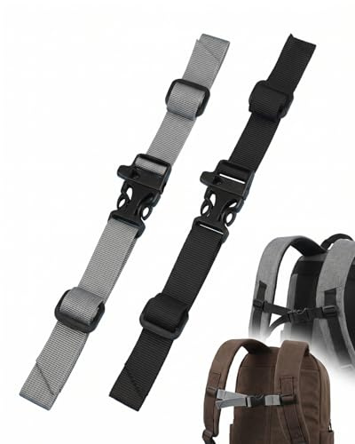 HAPZUR Rucksack Brustgurt 2 Stück (Schwarz & Grau), 2.5cm Nylon Verstellbarer Brustgurt mit Schnellverschluss – Universell zum Nachrüsten für Wandern, Radfahren & Outdoor.
