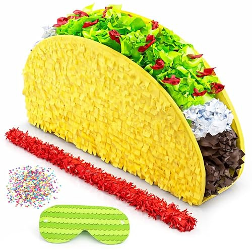 Jergrim Taco Tuesday Piñata (Small Stick Included) 17x 11x3 Perfect for Taco Bout Parties, Decorations, Birthday piñata, Fiesta Theme Celebration, Mexican Bash, Photo Prop