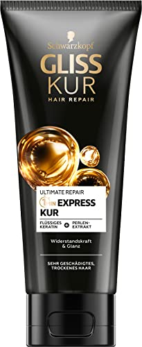 Gliss Kur 1-Minute Express Kur Ultimate Repair (200 ml), Haarkur mit Keratin für extrem geschädigtes Haar, schon nach 1 Minute wirksam