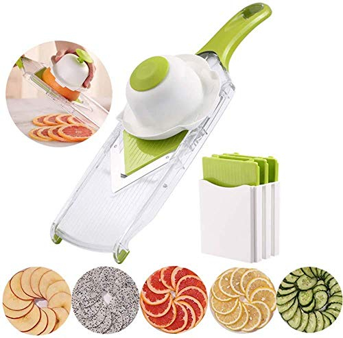 Cortador manual de limón, cortador de verduras, mandolina, cortador en V, cortador con 5 cuchillas intercambiables, cortador de verduras, herramientas de cocina