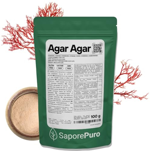SaporePuro AGAR AGAR en polvo 100 g – Gelificante natural SIN GLUTEN – Ideal para cocina molecular, espesante para postres, mermeladas, flanes y helados
