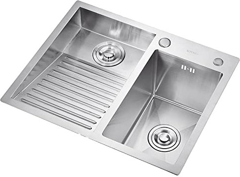Laundry Utility Sink With Washboard Stainless Steel Kitchen Sink Household Pool Balcony Room Wash Basin Easy Clean Double-Bowl (600mm/23.6Inch)