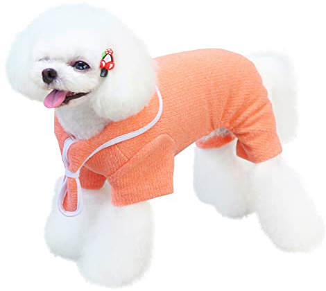 Izefia Hundepullover Hundekleidung Herbst Winter Warmes Sweatshirt 4-Beiniger Overall Pyjama mit Schleife Einfacher Pullover für Kleine Hunde Mittelgroße Hunde Katzen