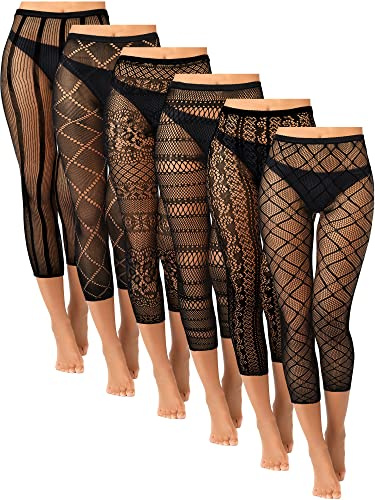 Yahenda Netzstrumpfhose für Damen, 6 Stück, ohne Füße, Netz, Oberschenkelhohe Strümpfe, Spitze, Netz, Strumpfhose, Leggings für Halloween, Schwarz, XL