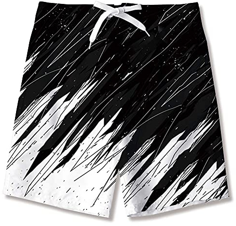 Belovecol Boys Badbyxor Barn Badshorts Casual Knälånga Quick Board Shorts Kontrastfärg Svart och vit 10T