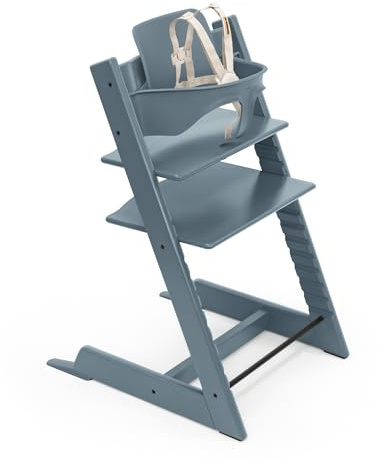 Stokke Tripp Trapp High Chair 2, Fjord Blue - Includes Chair + Baby Set with Removable Harness for Children 6-36 Months - Adjustable, Ergonomic & Easy to Clean