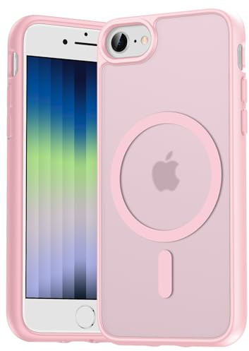 Natiiozie Magnetisch Hülle Kompatibel mit iPhone SE 3/2(2022/2020), iPhone 8/7, Matt Handyhülle Kompatibel mit MagSafe, Stoßfest Kratzfest Schutzhülle Nie Vergilbung Rückseite Dünn Case Rosa