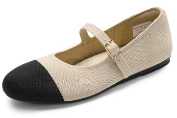 DREAM PAIRS Ballerines Femme Confortable Chaussure de Plates Mary Jane Ballerine en Tricot Respirant,Size 37,Nue/Noir,DWUMFA2519