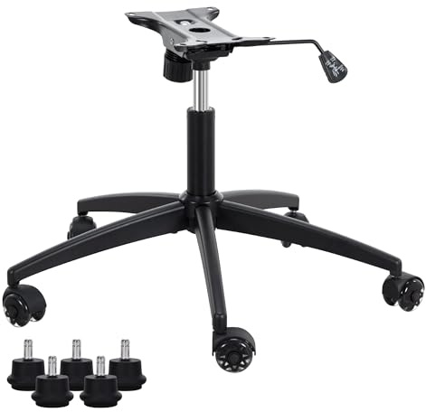 Frassie Heavy Duty Gaming Office Chair Metal Base Set Replace Part with Bottom Plate Stand Cylinder, 5 Wheels Bell Glides Replacement (Black)