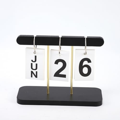 Calendario giornaliero da scrivania, calendario perpetuo in metallo con base in legno, riutilizzabile, vintage, in legno, per girare pagina, mese, visualizzazione della data, per scrivania, ufficio