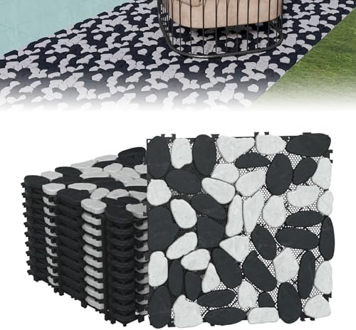 UISEBRT skuren natursten stenplattor 30 x 30 cm – 11 stycken per set (ca 1 m²) – halkfri och matt – perfekt för terrass, trädgårdsgång, dusch, utomhus (svart-vit)