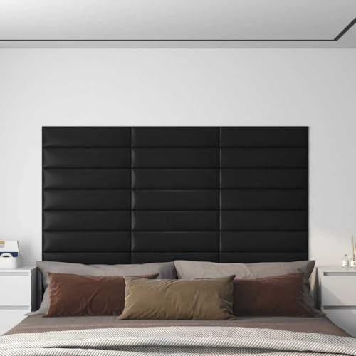 Lot de 12 panneaux muraux, revêtement de plafond, panneaux muraux - Noir - 60 x 15 cm - En cuir synthétique - 1,08 m² - Panneaux muraux pour salon, chambre à coucher