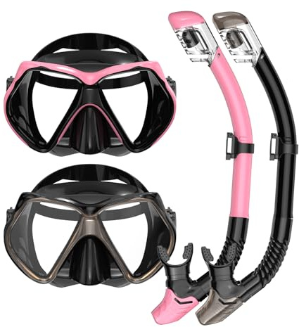 Snorkelutrustning för vuxna, torrt snorkel, maskset för vuxna, dyk- och snorklingsmask, dykningsutrustning, simglasögon med nässkydd, simfridykning med tempererat glas och panoramautsikt, resepaket