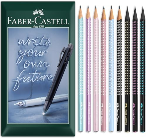 Faber-Castell Sparkle - Juego de lápices triangulares de grafito | Barriles de color pastel, metálico y medianoche | Grado de plomo B | Paquete de 9 lápices en paquete de regalo