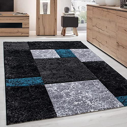 Carpettex Teppich Wohnzimmer Kurzflor 160 x 230 cm Modern Kariert Design Türkis - Teppich Schlafzimmer Extra Weich Flauschig Waschbar Küchenteppich - Esszimmer Kinderzimmer Wohnzimmerteppich