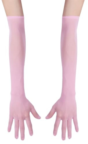 FEESHOW Damen/Herren Nahtlose Handschuhe Stulpenärmel Elastisch Strumpfhosen Nylon Durchsichtig Ellenbogen Lang für Hochzeit Abend