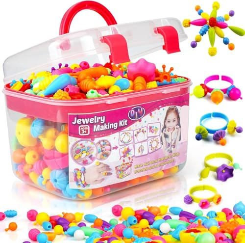 FunzBo Kids Jewelry Making Kit for Girls Toys - Snap Pop Beads Art and Craft Kits DIY Bracelets Necklace Hairband and Rings Kids Toys for Age 3 4 5 6 7 8 Brithdays Easter Gifts