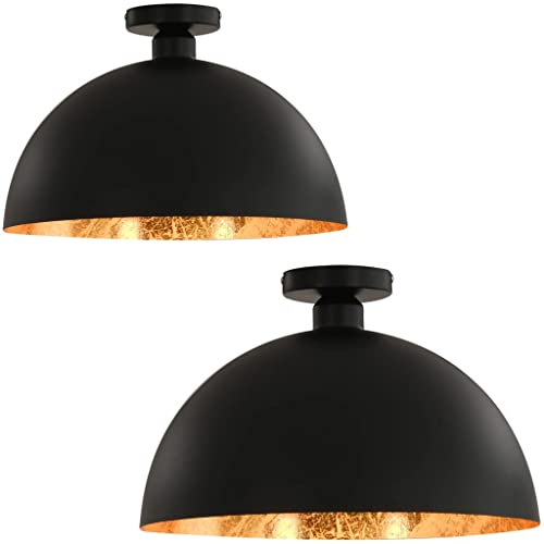 vidaXL 2X Deckenleuchte Deckenlampe Esszimmer Wohnzimmer Lampe Leuchte Flurlampe Flurleuchte Pendelleuchte Pendellampe Schwarz Gold Halbkugelförmig E27