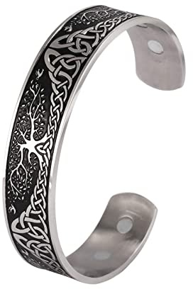 LIKGREAT YGGDRASIL Bracelet en acier inoxydable pour homme Motif arbre de vie Noir brillant, Medium, Métal