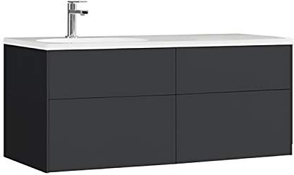 StoneArt Badmöbel Set mit Mineralguss Waschbecken und Unterschrank Waschtisch als Einzel- oder Doppelwaschbecken mit Unterschrank ohne Armaturen Venice VE-1210-I dunkelgrau 120cm links