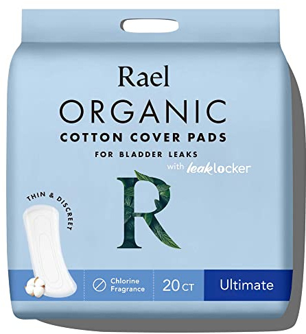 Rael Organic Cotton Cover Incontinence Pads for Women (Ultimate, 20 Count) | Heavy Absorbency, Bladder Leak, 4 Layer Core with Leak Guard Technology, Maternity Pads, Postpartum Essentials, Vegan