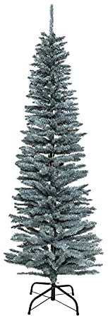 SHATCHI Sapin de Noël Artificiel floqué Fin 120 cm avec Pointes Pointues et Support en métal, Vert givré