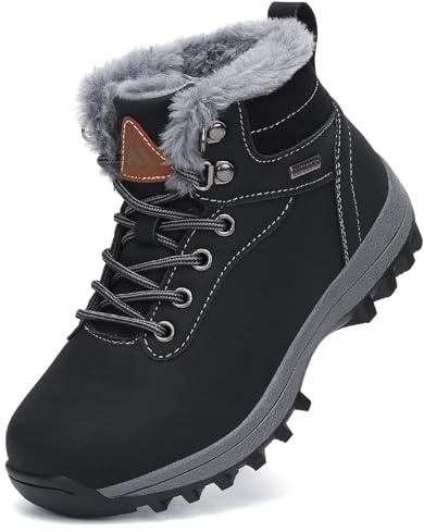 Mishansha Bottine Garçon Imperméable Neige Chaussures Fille Antidérapantes Bottes Enfant Hiver Chaussures Neige Fourrées Bottines Randonnee Noir,Gr.35