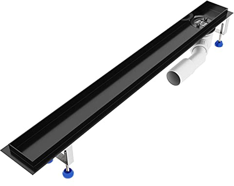 Grundkörper-SET für Duschrinne 90 cm AQUABAD® SDS Schwarz Matt aus Edelstahl inkl. Haarsieb/Ablauf waagerecht - Abgang seitlich (Ohne Abdeckung - separat erhältlich)
