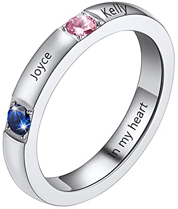 U7 Damen Herren personalisierte Geburtsstein Ring Edelstahl/18k vergoldet Verlobungsring Freundschaftsring mit Name Gravur Ring Schmuck Geschenk für Mutter Tochter BFF