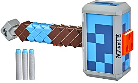 NERF Minecraft Stormlander Dart-Strahlhammer, Feuer 3 Darts, inklusive 3 Offiziellen Elite Darts, Pull-Back Priming Handle